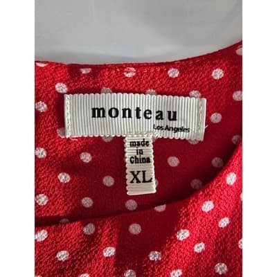 Monteau Red White Polka Dot Cold Shoulder Blouse Top XL - Thumbnail 3