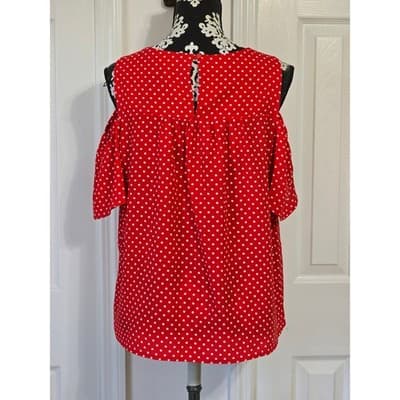 Monteau Red White Polka Dot Cold Shoulder Blouse Top XL - Thumbnail 2
