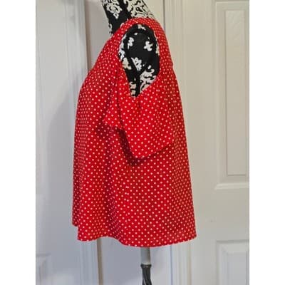 Monteau Red White Polka Dot Cold Shoulder Blouse Top XL - Thumbnail 10