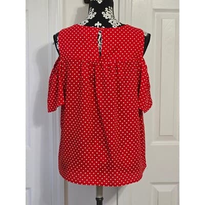 Monteau Red White Polka Dot Cold Shoulder Blouse Top XL - Thumbnail 9