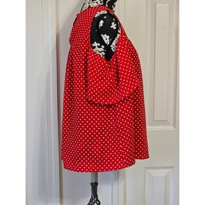 Monteau Red White Polka Dot Cold Shoulder Blouse Top XL - Thumbnail 11