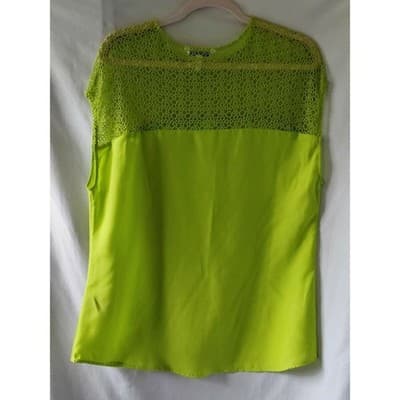Moon Lime Green Crochet Lace Yoke Sleeveless Blouse Top Size M B5102 - Thumbnail 2