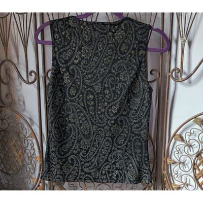 Wrapper Vintage Black Gold Metallic Paisley Scoop Neck Sleeveless Top Medium - Image 1