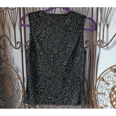 Wrapper Vintage Black Gold Metallic Paisley Scoop Neck Sleeveless Top Medium - Thumbnail 9