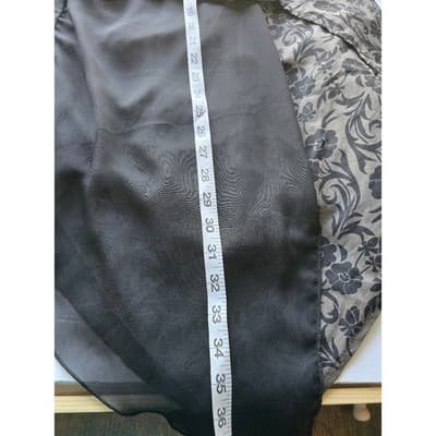 Black Asymmetric Layered Tunic Top Floral Damask Handkerchief Hem Long Sleeve - Thumbnail 5