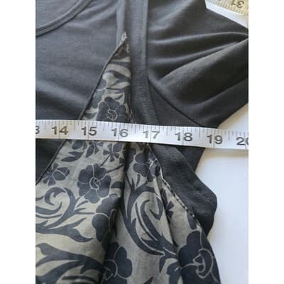 Black Asymmetric Layered Tunic Top Floral Damask Handkerchief Hem Long Sleeve - Thumbnail 4