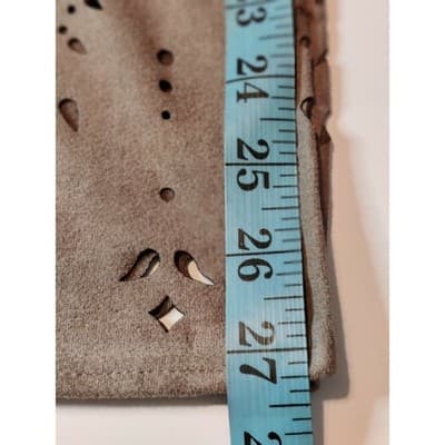 Chicos Faux Suede Tan Laser Cut Poncho Wrap One Size Floral Eyelet Shawl OS - Thumbnail 8