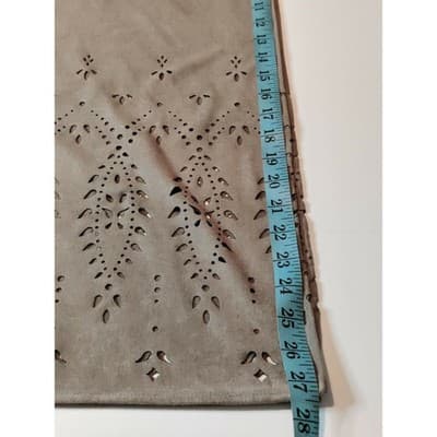Chicos Faux Suede Tan Laser Cut Poncho Wrap One Size Floral Eyelet Shawl OS - Thumbnail 7
