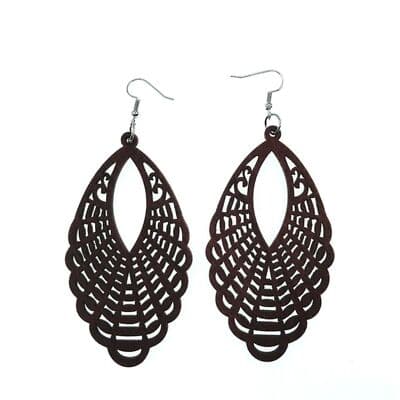 Wood Hollow Out Flower Geometric Africa Earrings Vintage Hip-hop Rock Wooden - Image 1