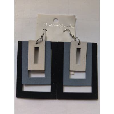 Women Wooden Exaggerated Big Rectangle Dangle Earring - Image 1