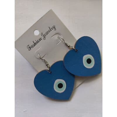 Heart Leopard Turkish Evil Eye Drop Earrings - Thumbnail 4