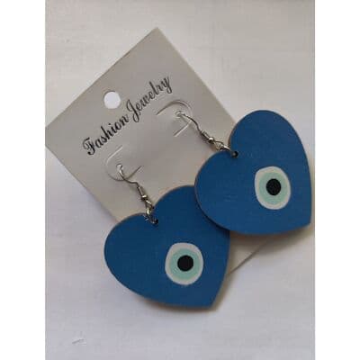 Heart Leopard Turkish Evil Eye Drop Earrings - Thumbnail 3