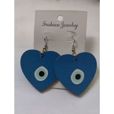 Heart Leopard Turkish Evil Eye Drop Earrings - Thumbnail 5