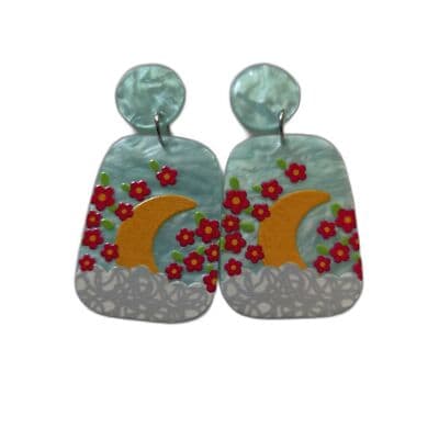 Sky & Moon Design Glossy Pearl Acrylic Retro Ethnic Style Drop Earrings - Image 1