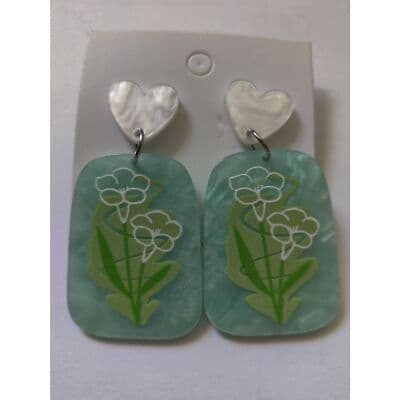 Floral Pattern Geometric Drop Earrings - Thumbnail 2