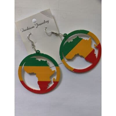 Afrocentric Earrings Red, Gold , Green, African Jewelry, Wood earrings - Thumbnail 2