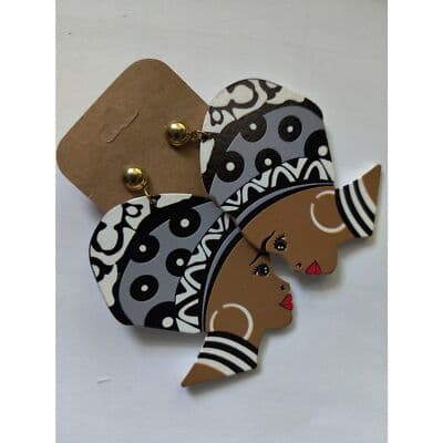 African Dangling Earring - Black White Costume Dangle Earring Jewelry - Thumbnail 5