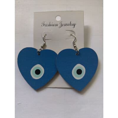 Heart Leopard Turkish Evil Eye Drop Earrings - Thumbnail 2