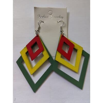 Geometric Diamond Multilayer Afrocentric Hoop Square Drop Earring Red Yellow - Thumbnail 2