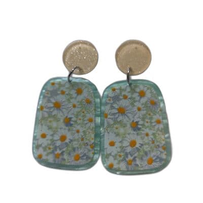 Daisy Printed Acrylic Earrings - Geometric Statement Earrings - Image 1