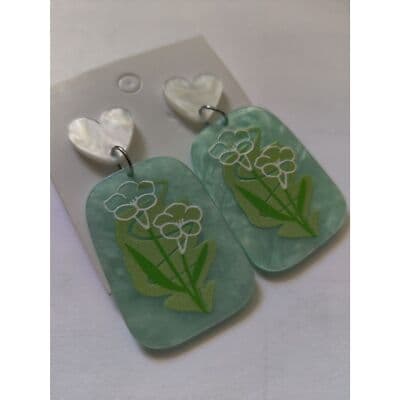 Floral Pattern Geometric Drop Earrings - Thumbnail 4