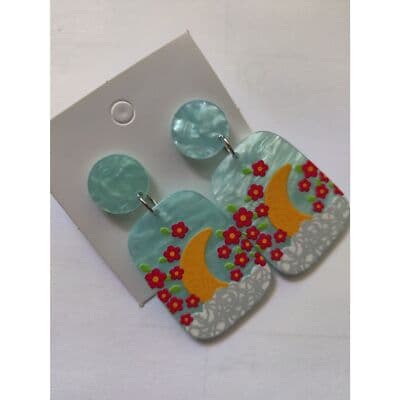 Sky & Moon Design Glossy Pearl Acrylic Retro Ethnic Style Drop Earrings - Thumbnail 3