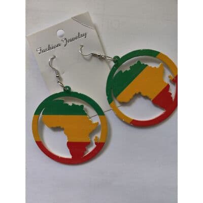 Afrocentric Earrings Red, Gold , Green, African Jewelry, Wood earrings - Thumbnail 3