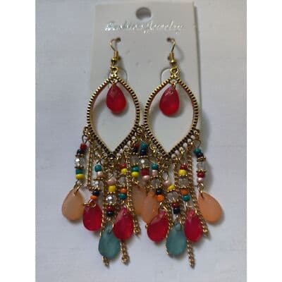 Bohemian Glamour: 4-Inch Tassel and Crystal Chandelier Earrings - Thumbnail 2