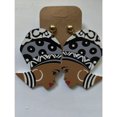 African Dangling Earring - Black White Costume Dangle Earring Jewelry - Thumbnail 3