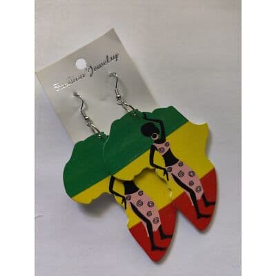 African Women Lady Wood Earrings - Thumbnail 3