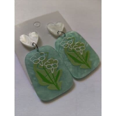 Floral Pattern Geometric Drop Earrings - Thumbnail 3