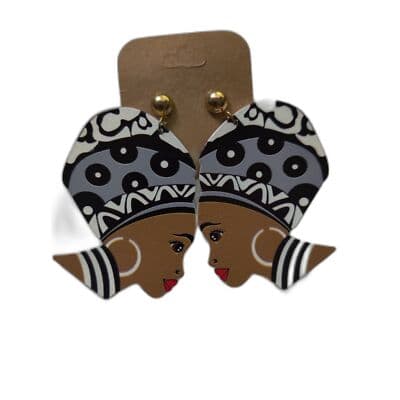 African Dangling Earring - Black White Costume Dangle Earring Jewelry - Image 1