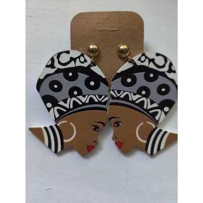 African Dangling Earring - Black White Costume Dangle Earring Jewelry - Thumbnail 2