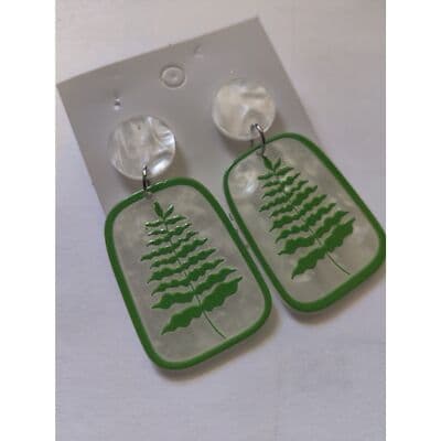 Painted Acrylic Resin Trees Earrings - Boho Rectangle Leaf Dangle Earrings - Thumbnail 4