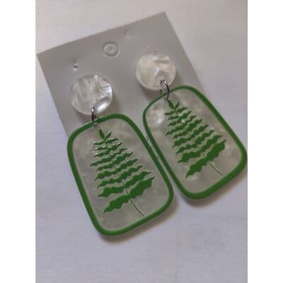 Painted Acrylic Resin Trees Earrings - Boho Rectangle Leaf Dangle Earrings - Thumbnail 3