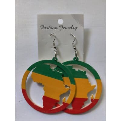 Afrocentric Earrings Red, Gold , Green, African Jewelry, Wood earrings - Thumbnail 4