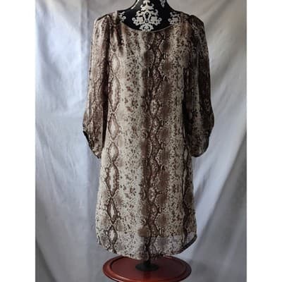 Auditions Fashion Brown Snakeskin Print Balloon Sleeve Shift Dress Mens M - Image 1