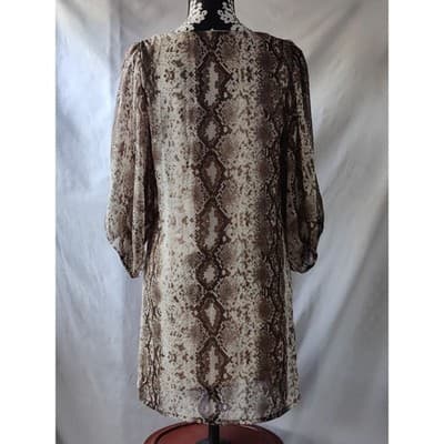 Auditions Fashion Brown Snakeskin Print Balloon Sleeve Shift Dress Mens M - Thumbnail 2