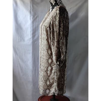 Auditions Fashion Brown Snakeskin Print Balloon Sleeve Shift Dress Mens M - Thumbnail 10