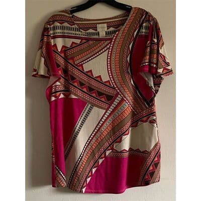 CHICO'S Women's 1 Geometric Print Bell-Sleeve Blouse Multicolor Casual - Thumbnail 5