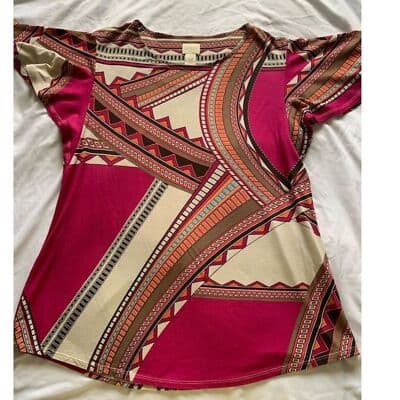 CHICO'S Women's 1 Geometric Print Bell-Sleeve Blouse Multicolor Casual - Thumbnail 7