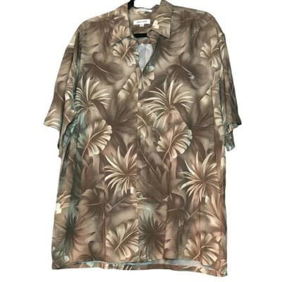 Pierre Cardin Mens Hawaiian Leaf Print Short Sleeve Button Up Shirt Brown Size L - Image 1