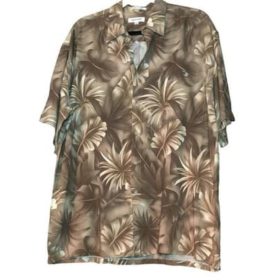 Pierre Cardin Mens Hawaiian Leaf Print Short Sleeve Button Up Shirt Brown Size L - Thumbnail 2