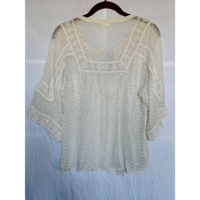 Anthropologie Meadow Rue Off White Mesh Lace Tunic Top Small - Thumbnail 8