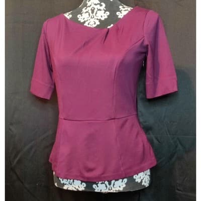 White House Black Market Womens Scoop Neck Short Sleeve Top Blouse Plum Size 4 - Image 1