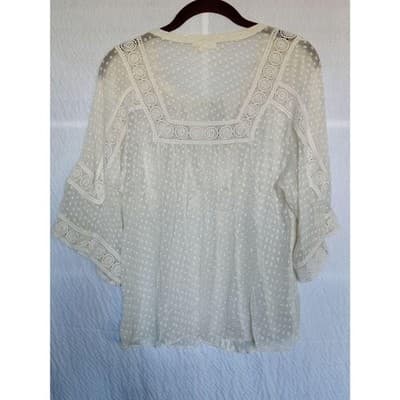 Anthropologie Meadow Rue Off White Mesh Lace Tunic Top Small - Thumbnail 2