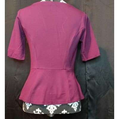 White House Black Market Womens Scoop Neck Short Sleeve Top Blouse Plum Size 4 - Thumbnail 2