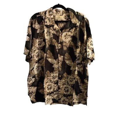 Island Shores Mens XXL Black Tropical Floral Rayon Short Sleeve Button Up Shirt - Image 1
