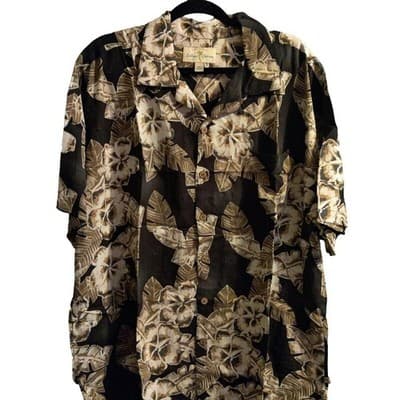 Island Shores Mens XXL Black Tropical Floral Rayon Short Sleeve Button Up Shirt - Thumbnail 4