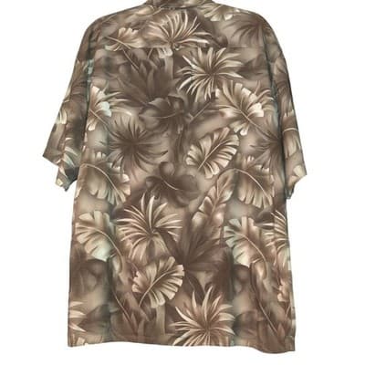 Pierre Cardin Mens Hawaiian Leaf Print Short Sleeve Button Up Shirt Brown Size L - Thumbnail 3